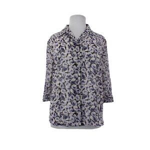 Avenue Top $40 Sz 18/20 Purple White Collared 3/4 Sleeve 100% Polyester Top